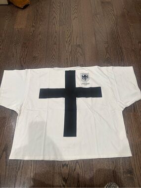 Yeezy White Short-Sleeve Tee with Black Cross Graphic